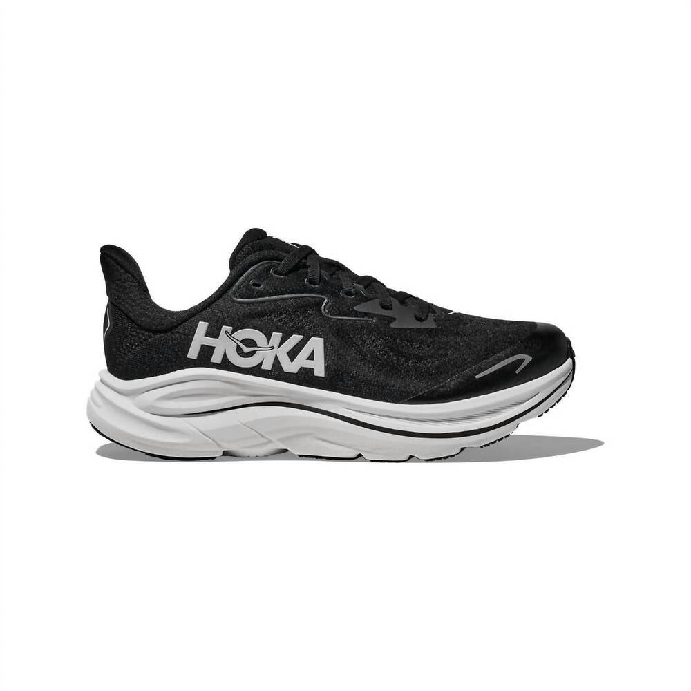 NEW HOKA youth's clifton 10 shoe in black / white